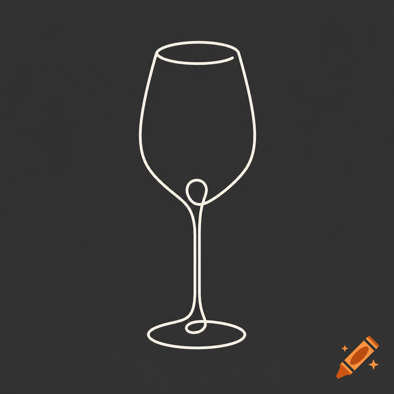 A single continuous ivory white line drawing forms the silhouette of a wine glass on a matte dark gray background.