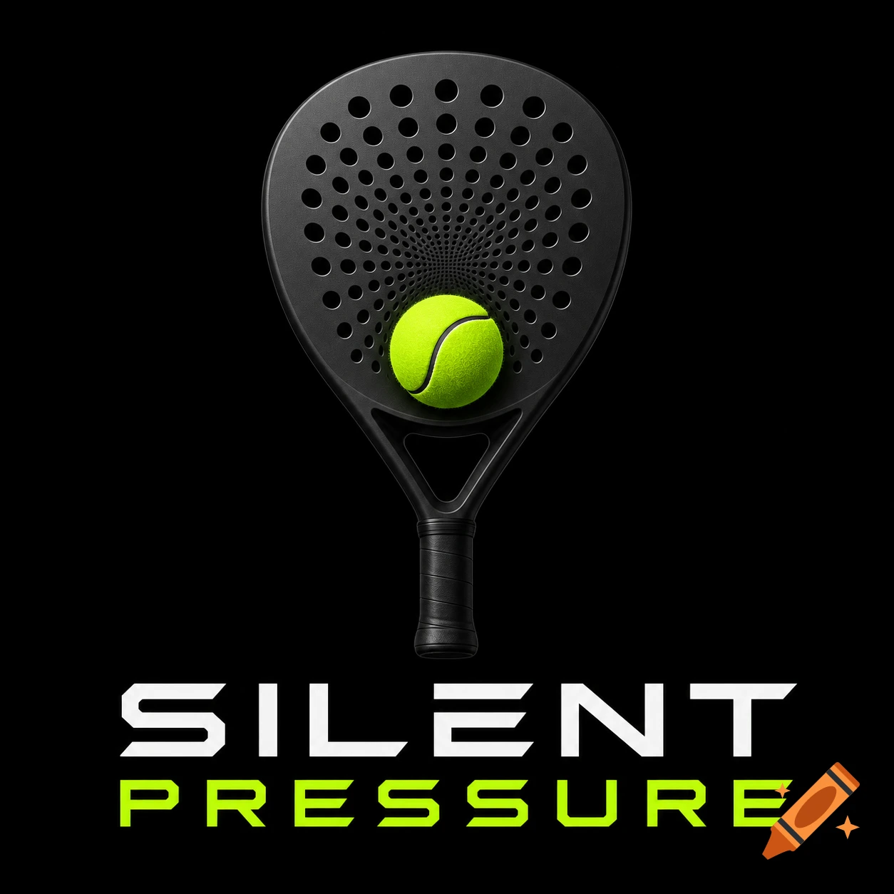 A minimalist logo for "SILENT PRESSURE" features a dark padel racket with a swirling hole pattern and a neon green ball against a black background.