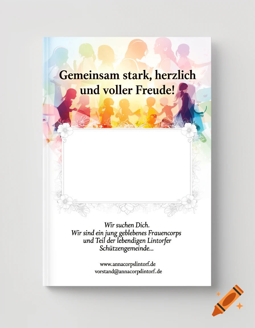 White flyer with colorful women silhouettes and German text 'Gemeinsam stark, herzlich und voller Freude!' for a women's club advertisement.