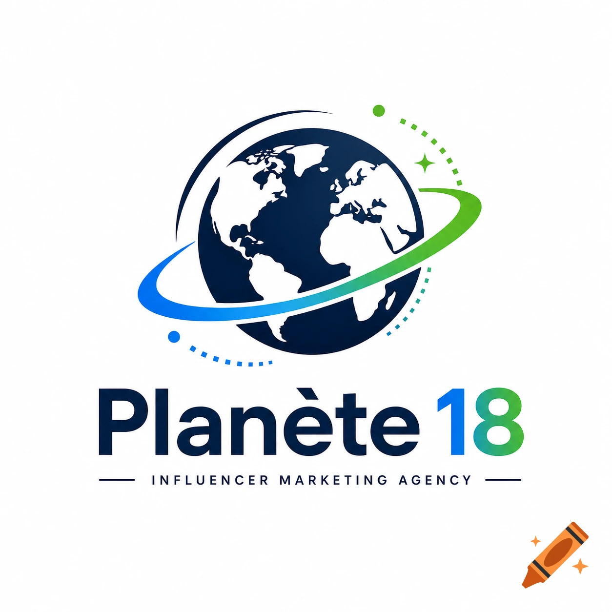 Blue and green logo with a globe and orbital rings, featuring the text 'Planète 18 INFLUENCER MARKETING AGENCY'.