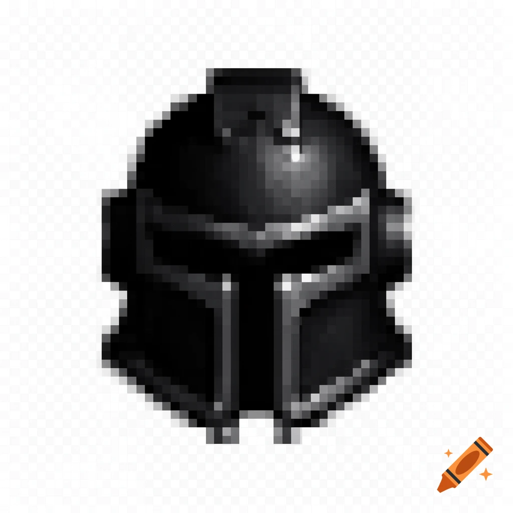 A pixelated black helmet with a distinctive visor design, like a Black Templar 40k helmet, on a transparent background.