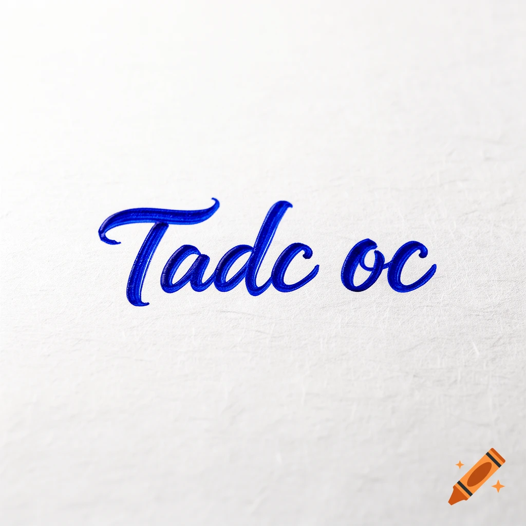 Blue handwritten text 'Tadc oc' on a white textured background.