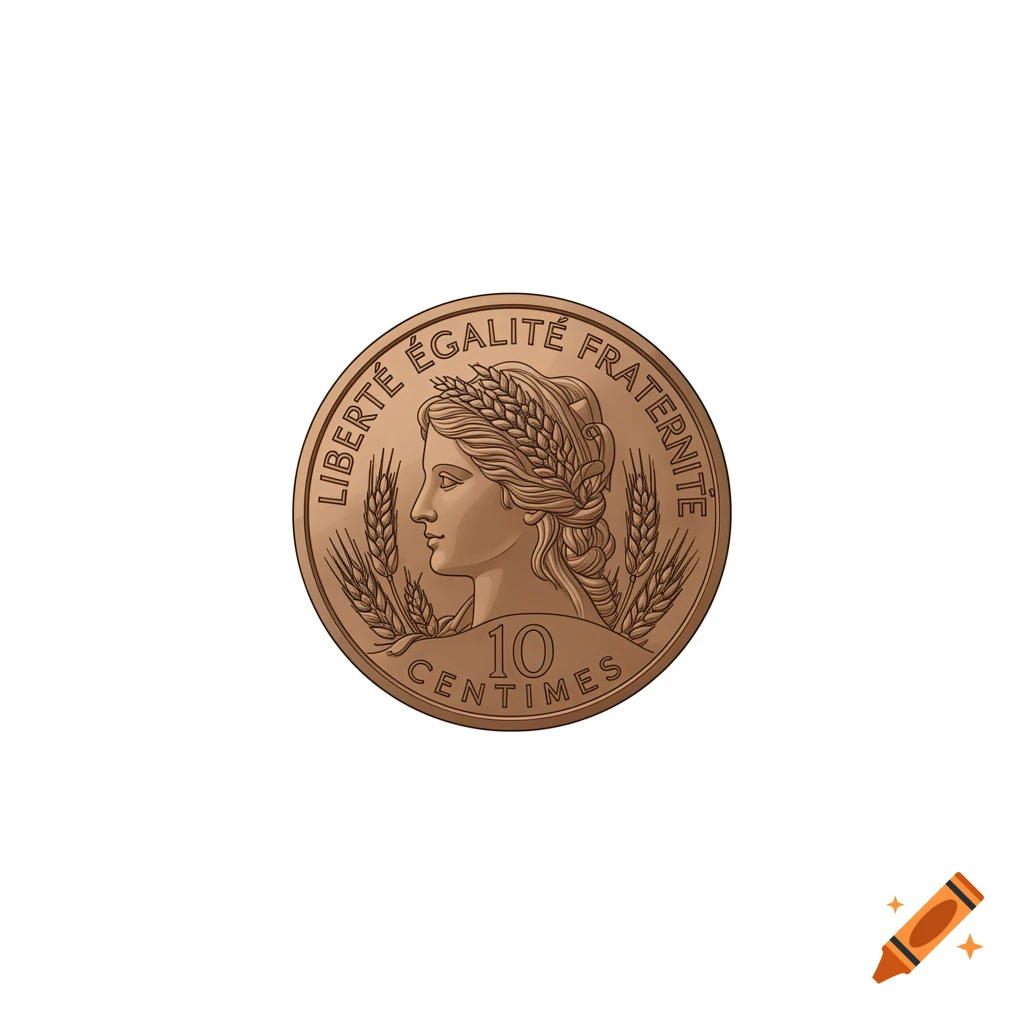 A detailed bronze French 10 centimes coin with a classical female profile adorned with wheat, surrounded by "LIBERTÉ ÉGALITÉ FRATERNITÉ".
