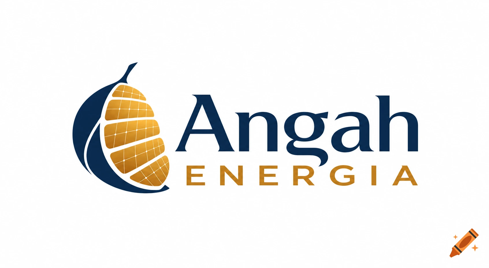 Logo for Angah Energia, featuring a stylized navy blue leaf-like element with amber solar panel segments, and text 'Angah' in navy and 'ENERGIA' in amber.