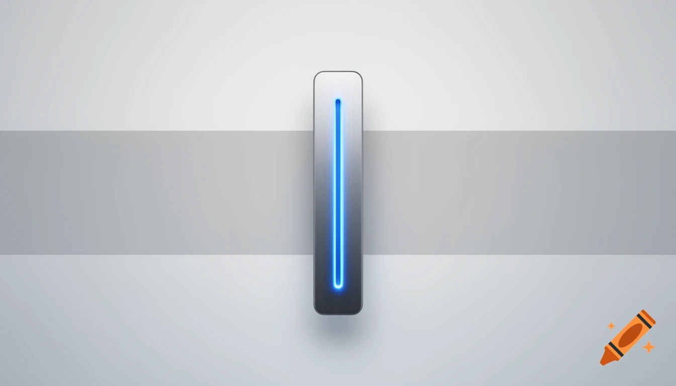 A sleek, modern horizontal slider with a glowing blue vertical line within a silver vertical bar on a gray background.
