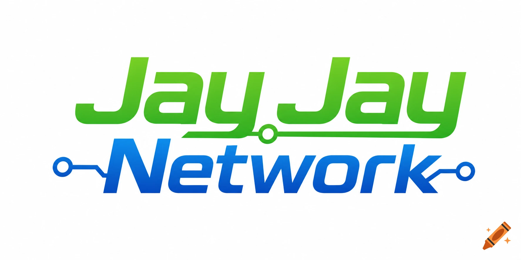 Modern digital logo for Jay Jay Network, featuring green and blue gradient text with circuit board elements.