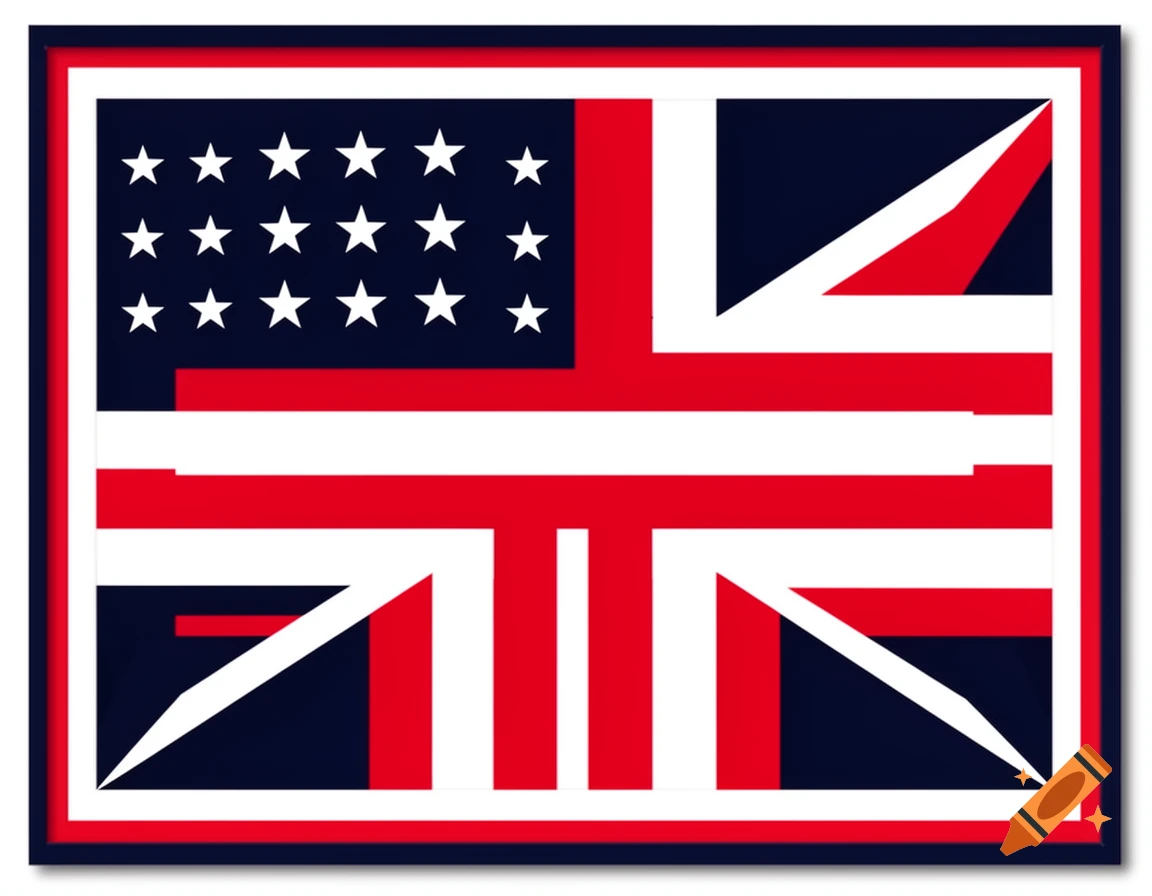 Stylized wall art combining the American and British flags in red, white, and blue, framed.
