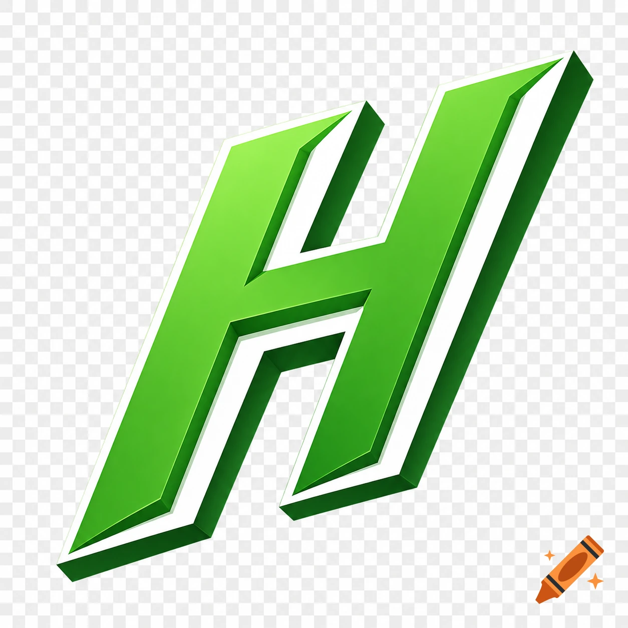 A large, green, stylized 3D letter H with white borders, angled on a transparent background.