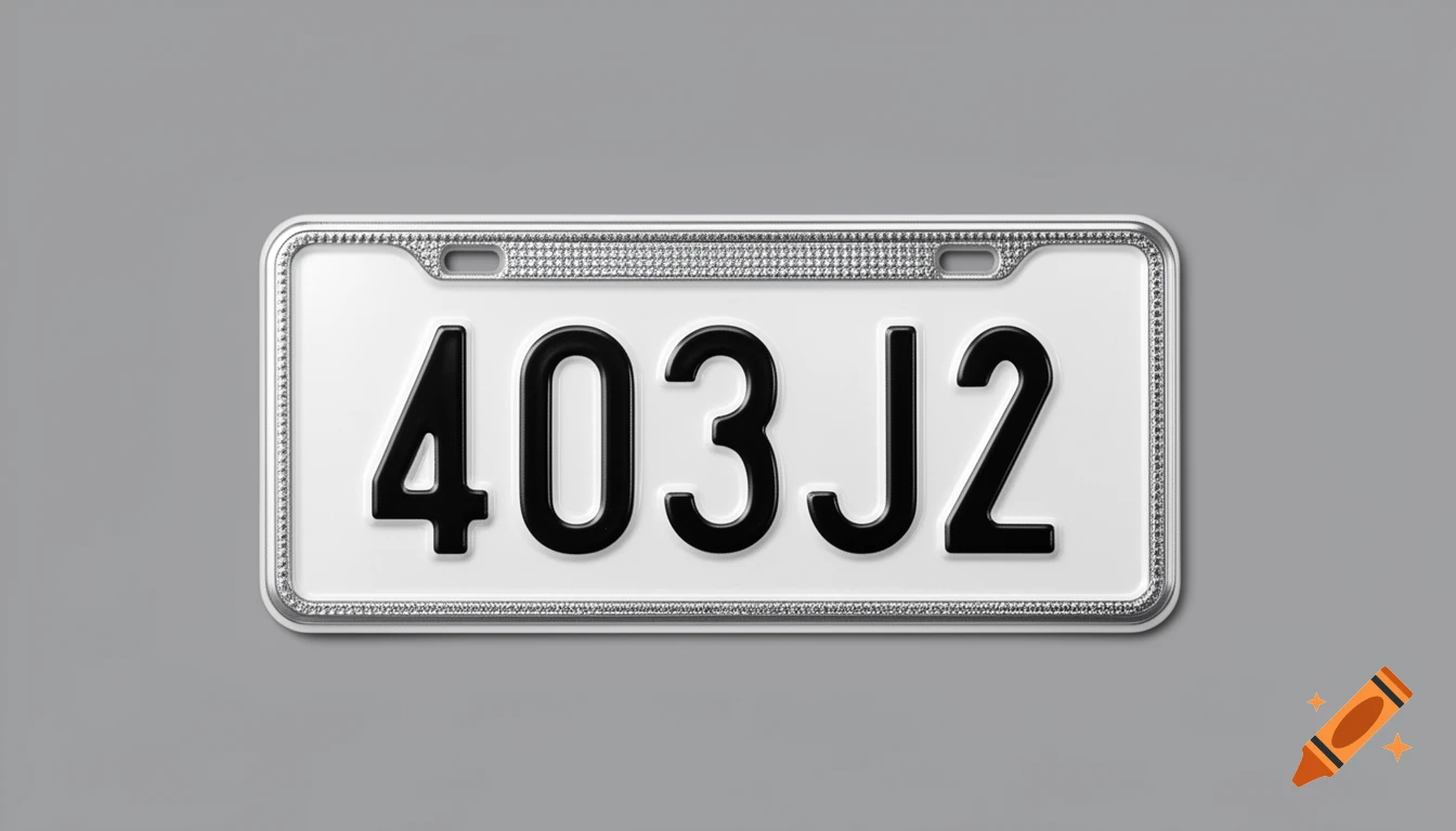 A white license plate with black characters '403J2' and a sparkling silver frame on a grey background.