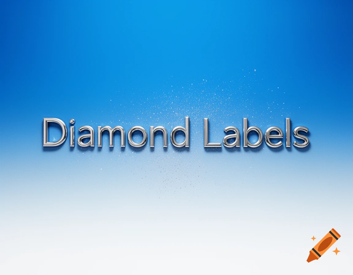 Chrome-like 3D text spelling "Diamond Labels" on a blue and white gradient background with subtle sparkles.