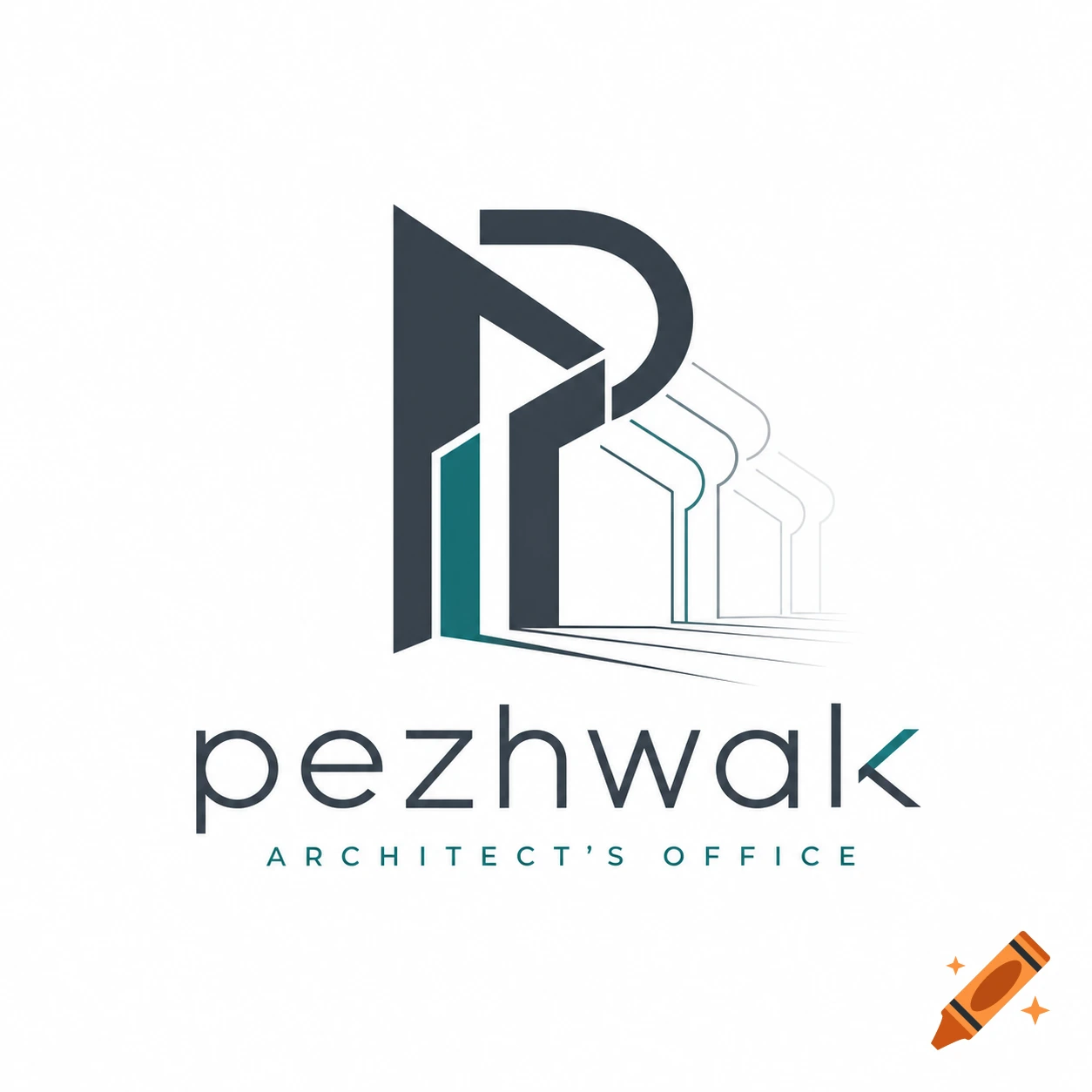 A logo for Pezhwalk Architect's Office, featuring a stylized letter 'P' resembling buildings in shades of dark blue and teal.