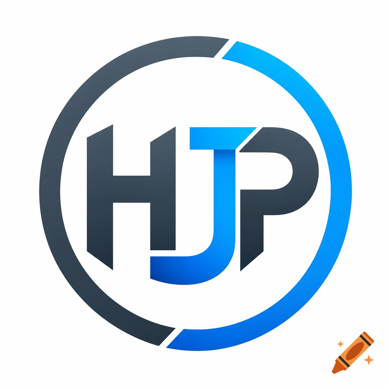 A stylized logo with block letters HJP in dark gray and blue, framed by a segmented circle.