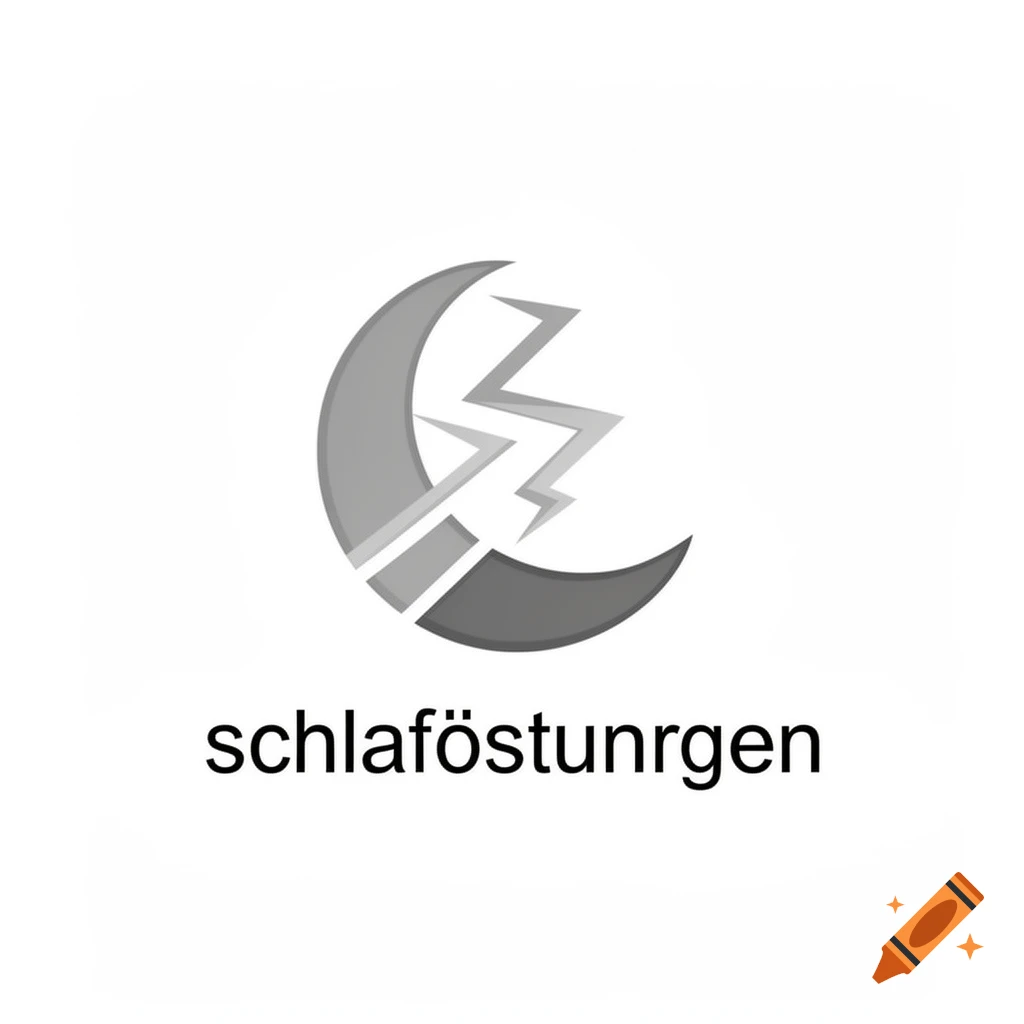A logo featuring a dark grey crescent moon enclosing a light grey lightning bolt, with the text 'schlaföstunrgen' below it.