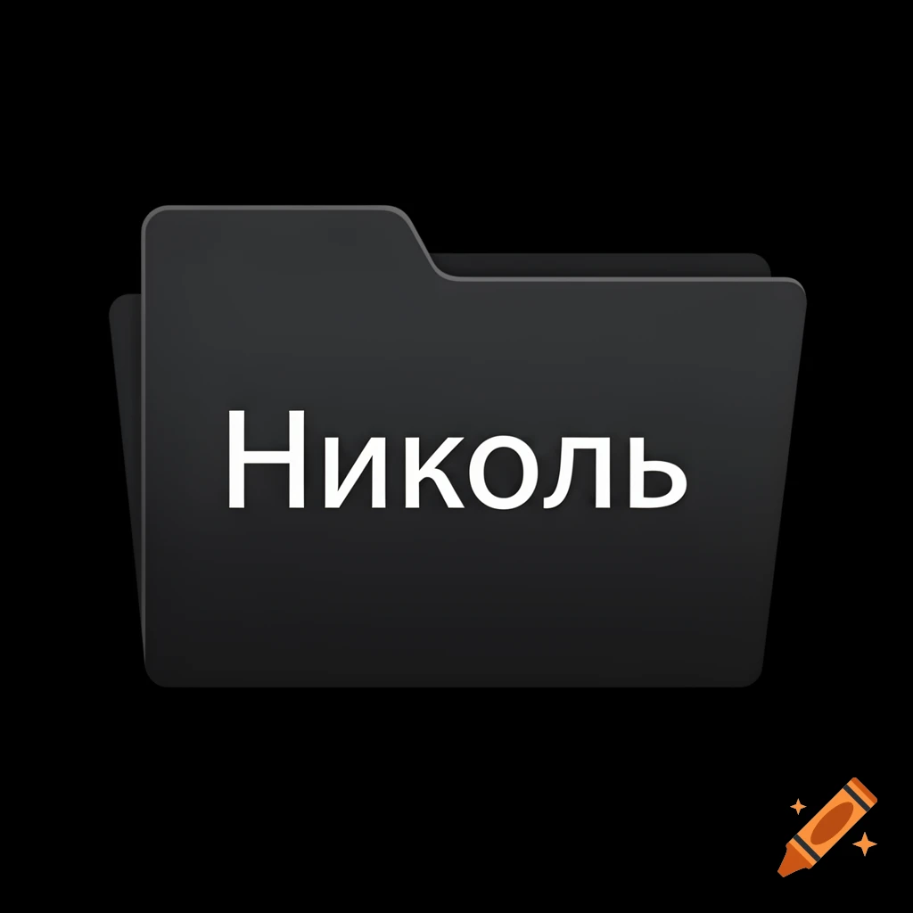 A dark grey computer folder icon with the text "Николь" written in white, on a black background.
