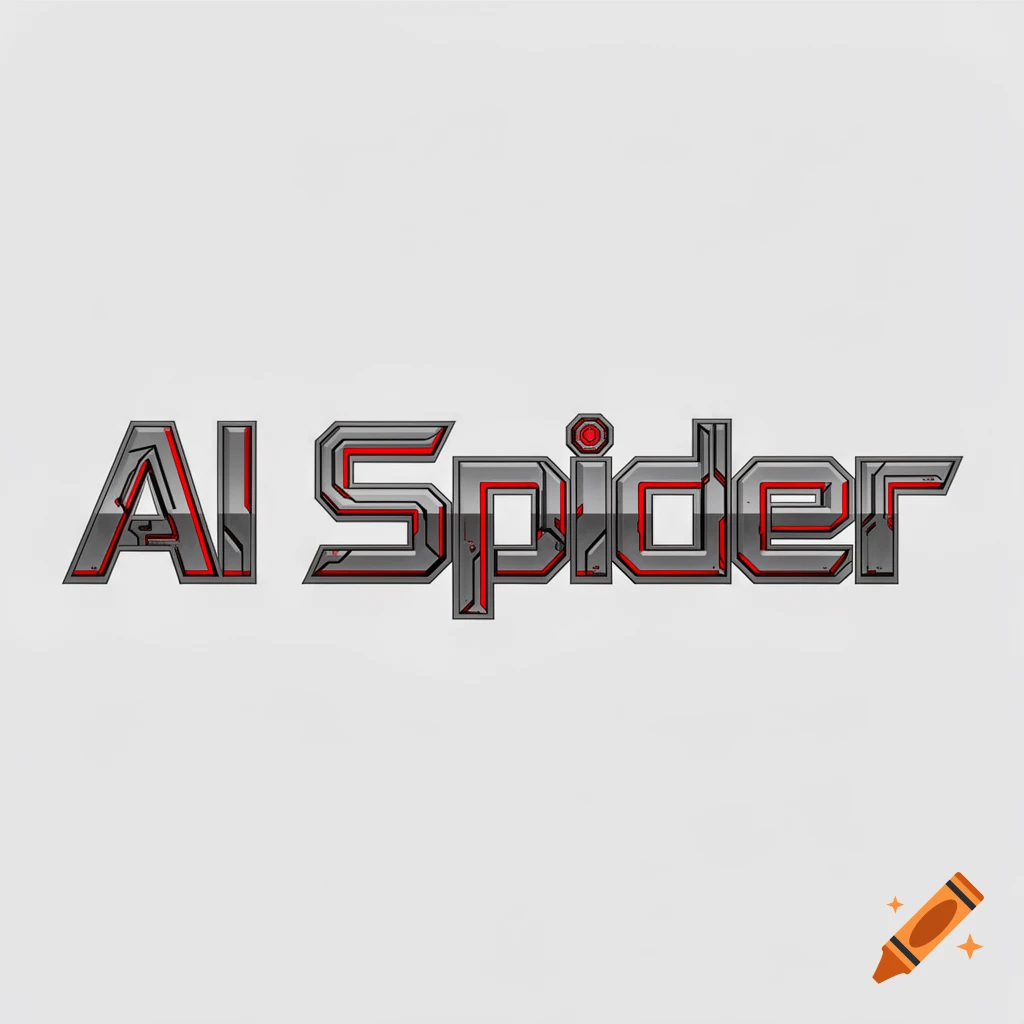 The words "AI Spider" rendered in a metallic, robotic font with grey and red accents on a plain white background.