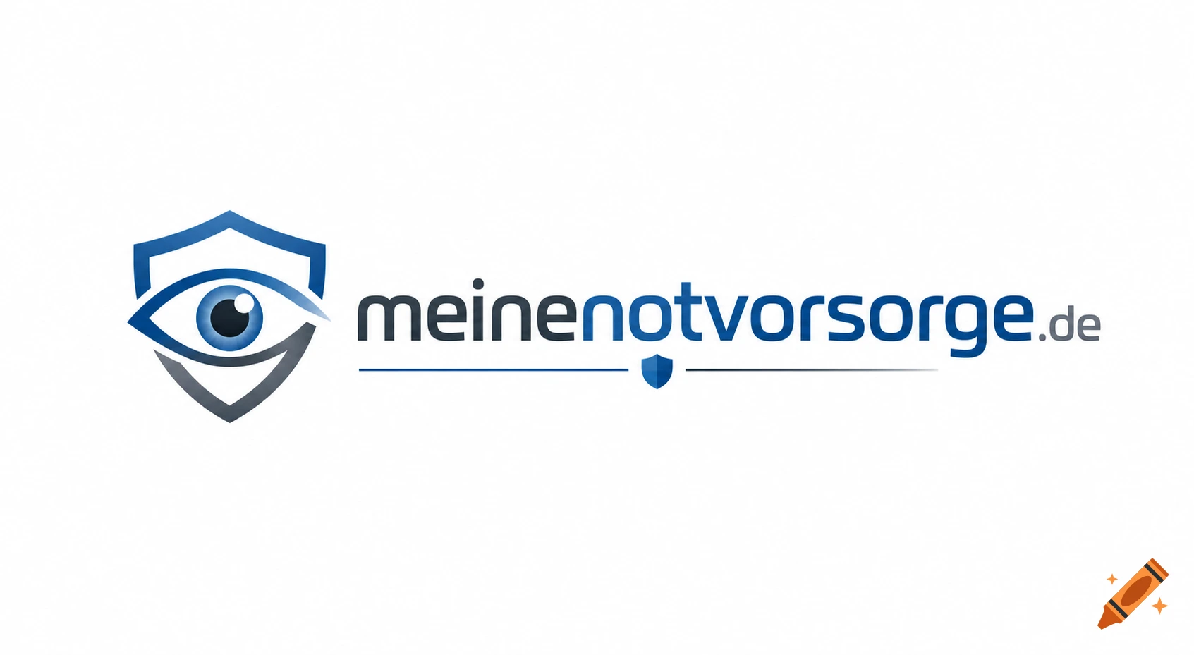 A blue and grey shield logo with an eye inside, next to the text 'meinenotvorsorge.de'.