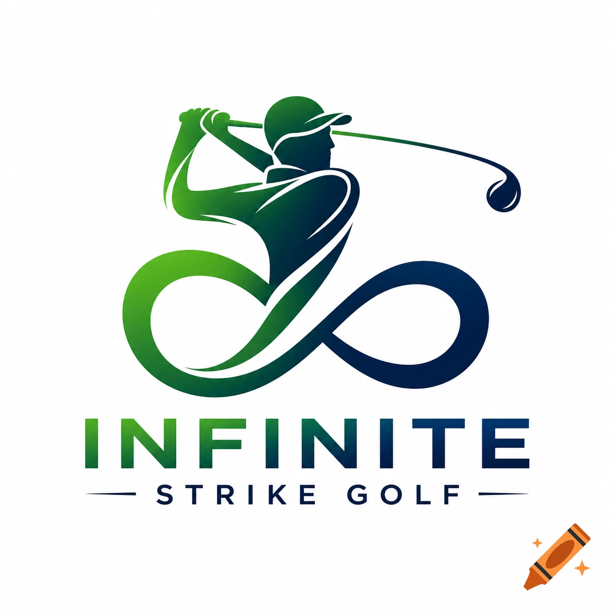 A stylized logo featuring a golfer mid-swing, forming an infinity symbol, in green and blue gradients. Text reads 'INFINITE STRIKE GOLF'.