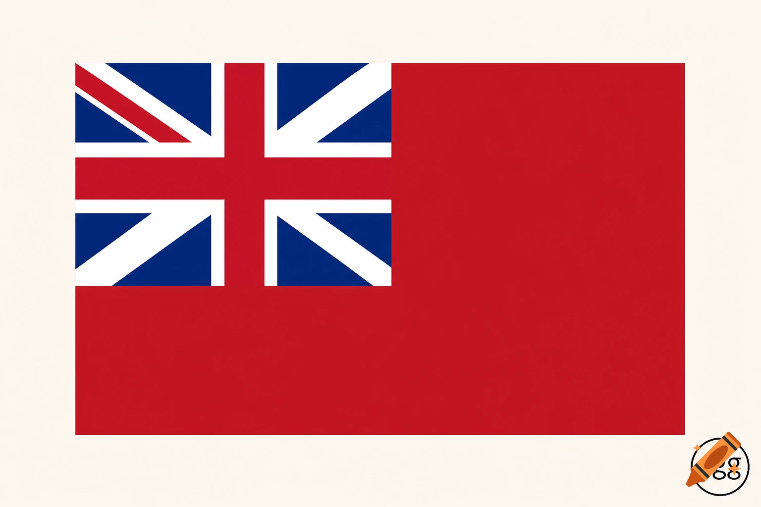 A red flag featuring the 1606 Union Flag (St George's and St Andrew's crosses) in the upper left canton, with a small 'egg' logo in the bottom right corner.