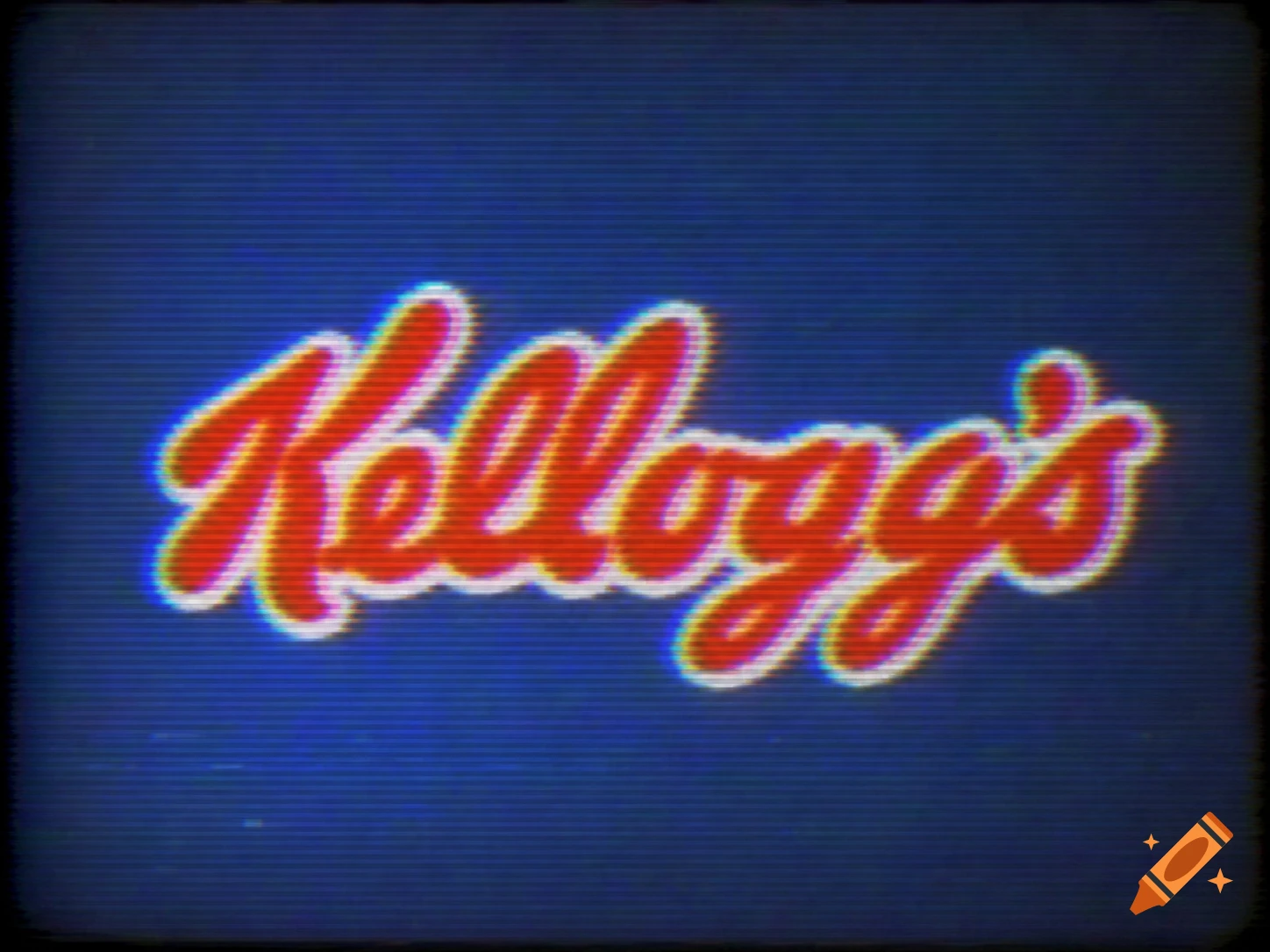 The red 'Kellogg's' logo with a white outline against a blue background, featuring a retro VHS scanline effect.