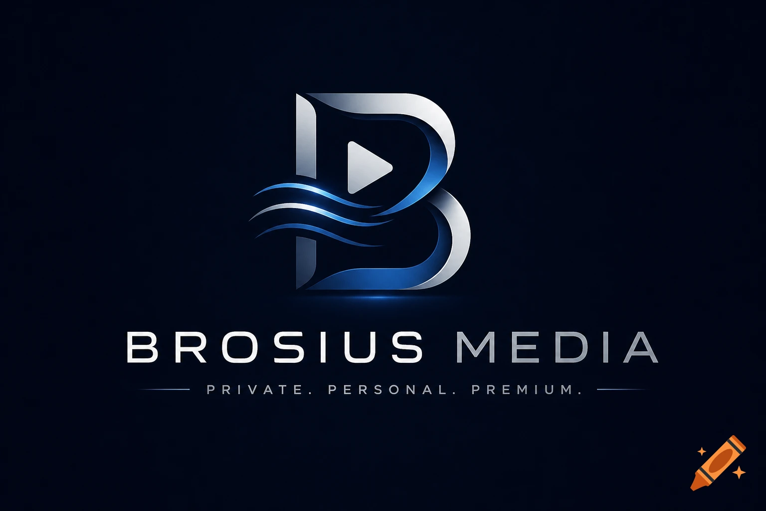 A modern, metallic silver and blue 'B' logo with a play button icon and wavy lines, above 'BROSIUS MEDIA' and 'PRIVATE. PERSONAL. PREMIUM.' on a dark background.