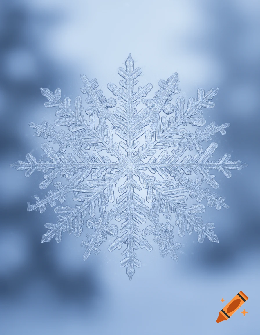 A detailed macro shot of an intricate snowflake on a soft blue background, showcasing its crystalline structure.