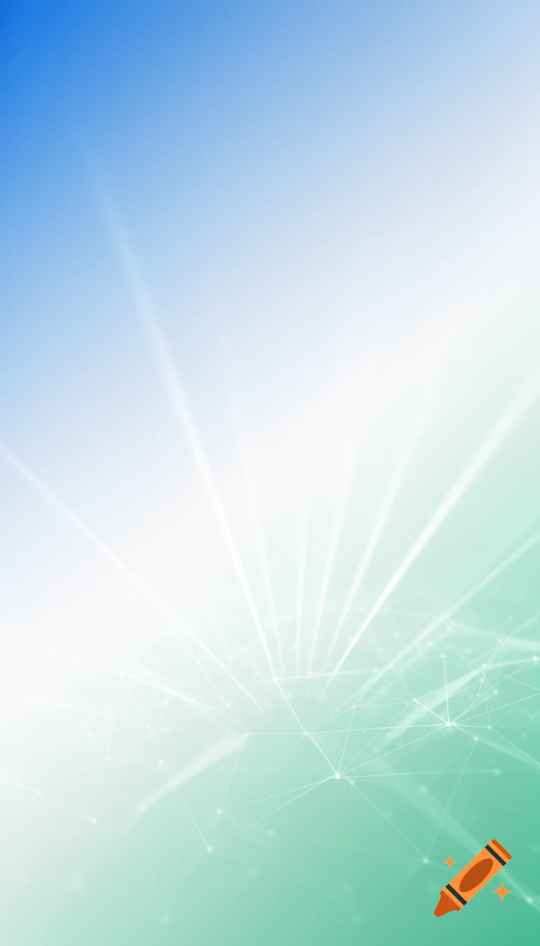Abstract background with a blue to white to green gradient, white light rays, and interconnected network lines.