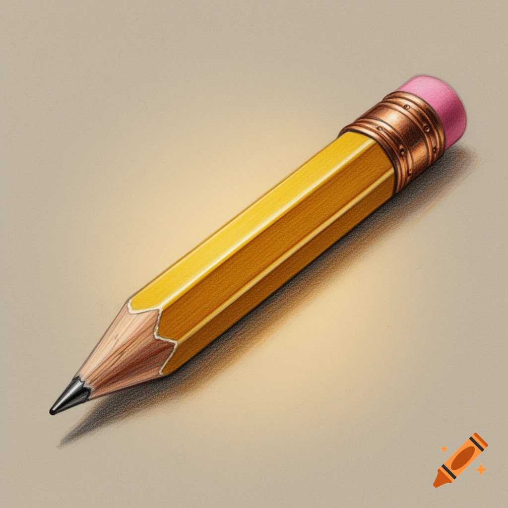 A detailed, illustrative image of a yellow pencil with a pink eraser, casting a shadow on a light beige surface.