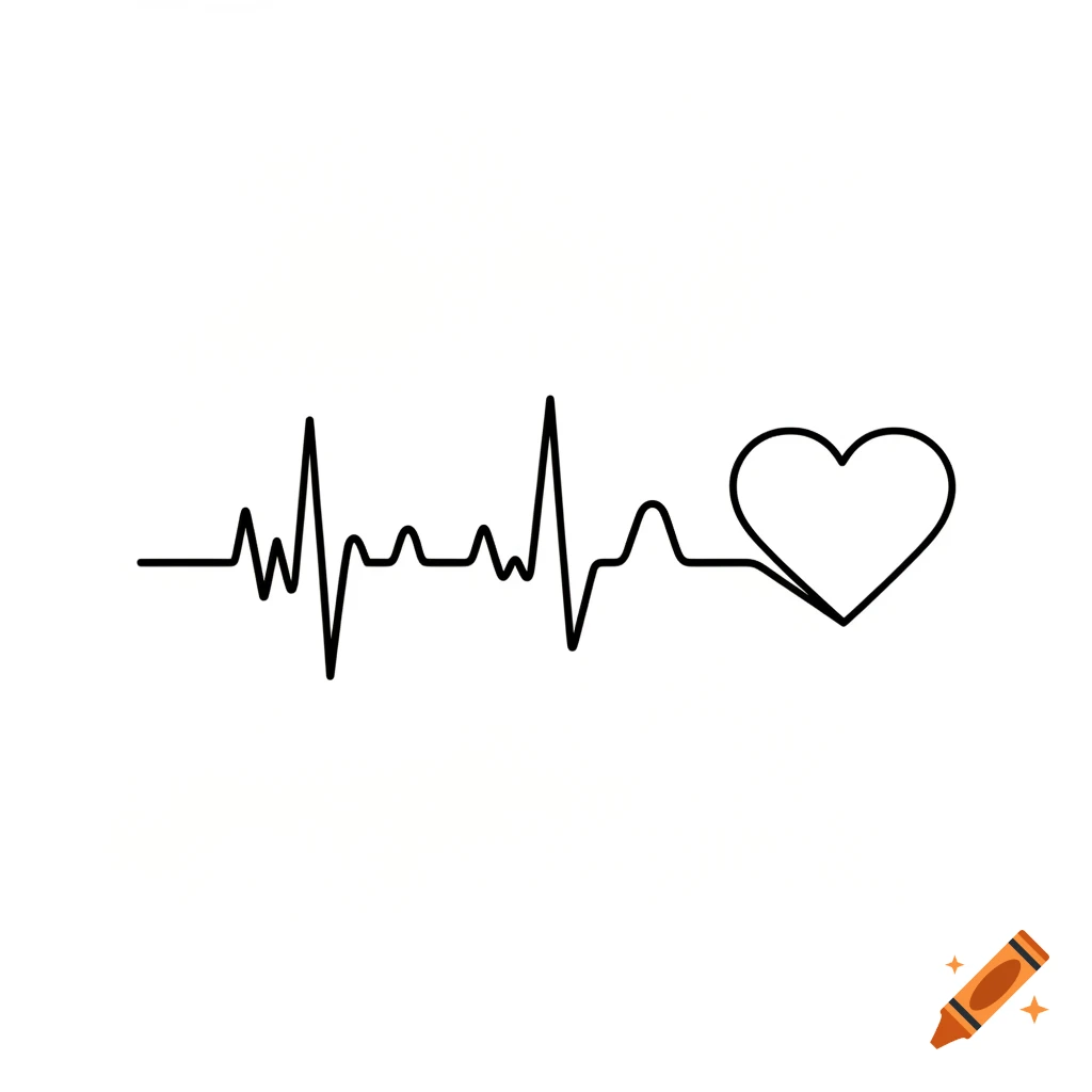 Minimalist black outline tattoo design of an ECG heartbeat line transforming into a heart on a white background.