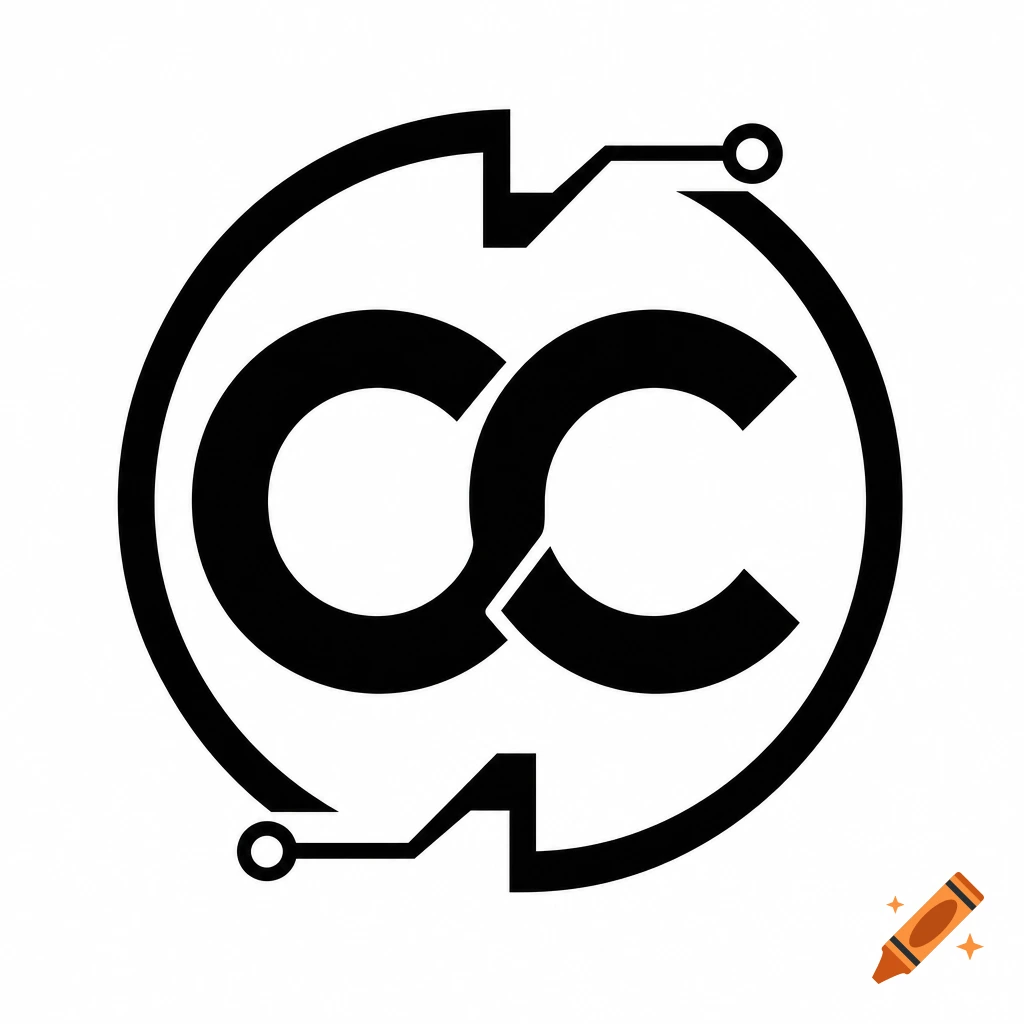 Black and white logo featuring two stylized 'cc' letters, encircled by interconnected circuit board-like lines.
