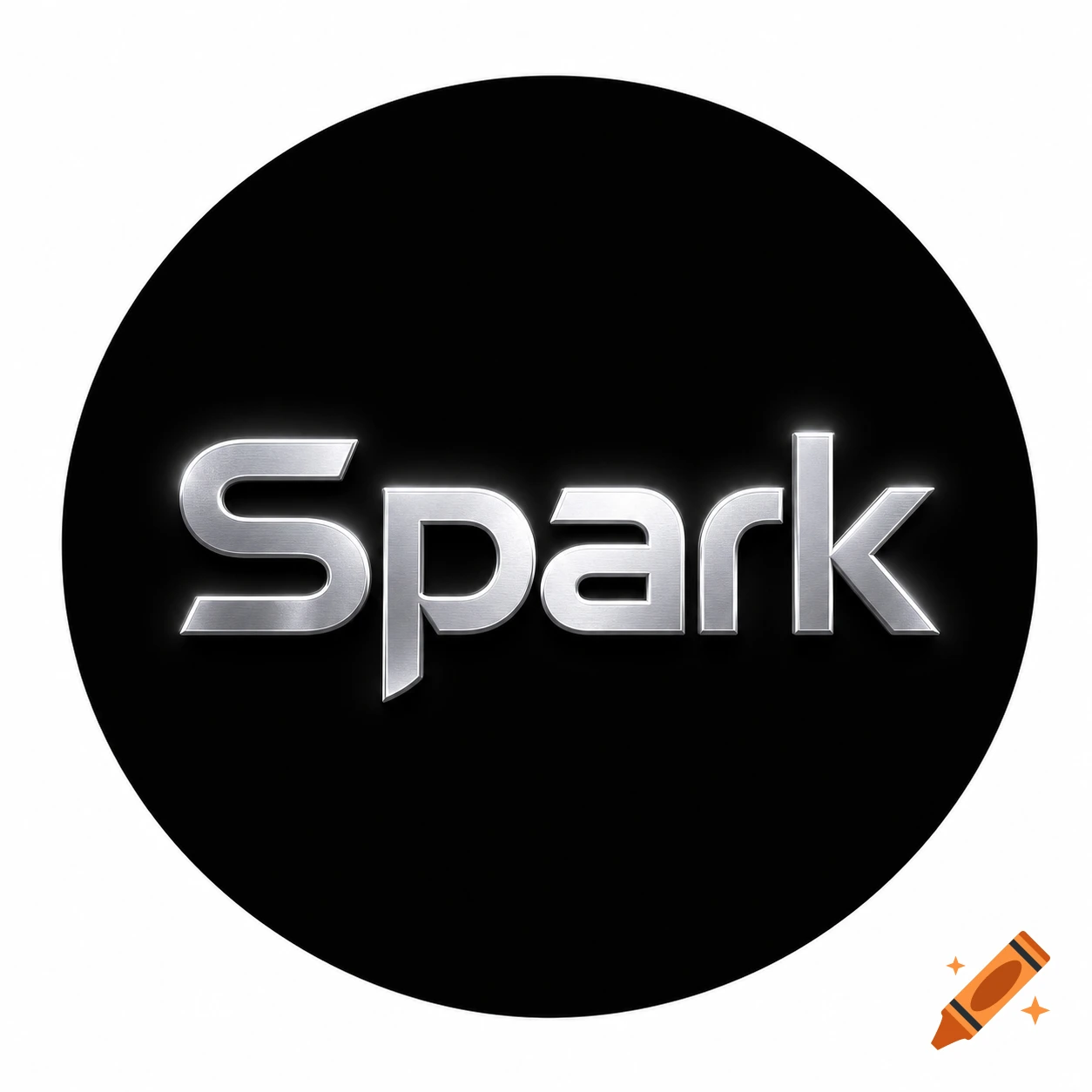 A black circle containing the metallic silver word 'Spark' with a subtle glowing outline.