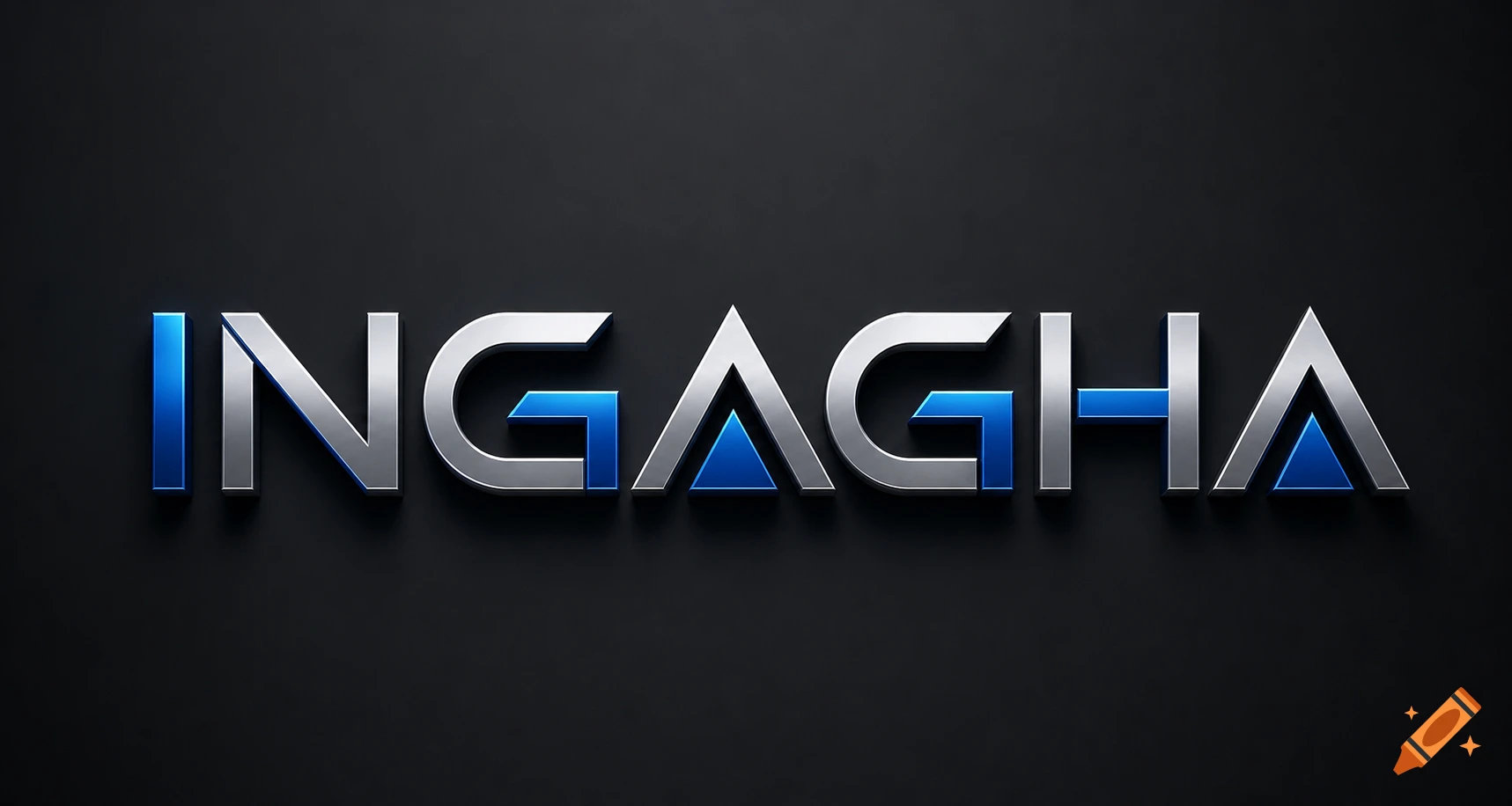 A metallic silver and blue 3D logo spelling 'INGAGHA' on a dark gray background, with a subtle shadow effect.