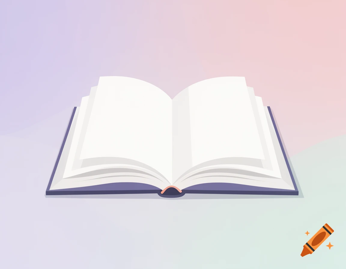 An open book with blank white pages on a soft pastel background, in an illustration style.