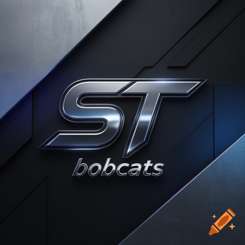 Metallic silver "ST" logo with "bobcats" written in smaller, metallic silver text underneath, set against a dark, textured background with blue accents.