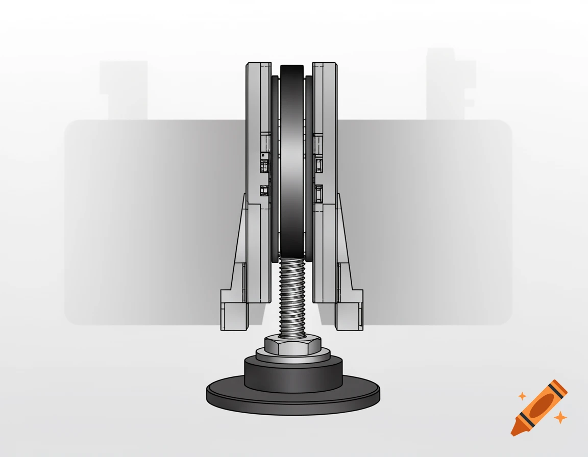 A technical drawing of a mechanical belt guide with a magnetic base and two parallel plates, rendered in a crisp, clean style.
