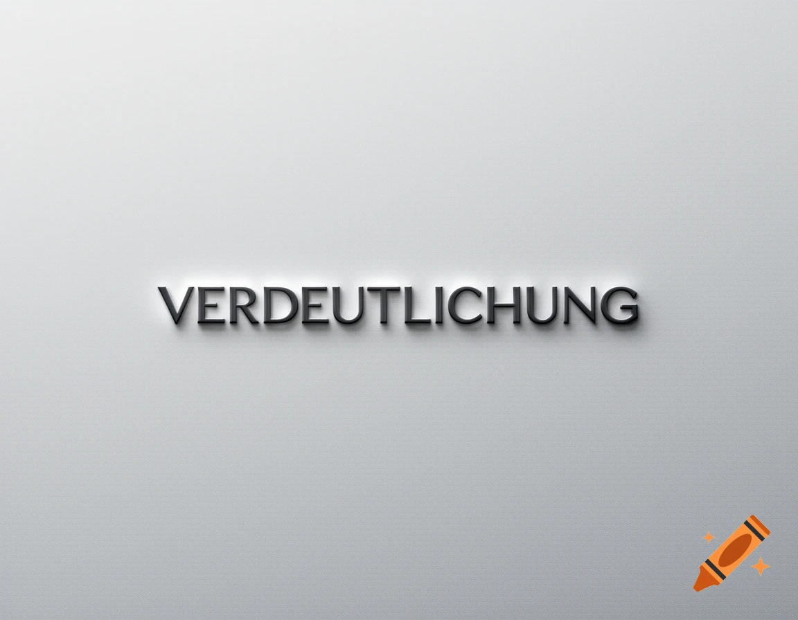 Black 3D text 'VERDEUTLICHUNG' on a light gray textured background.