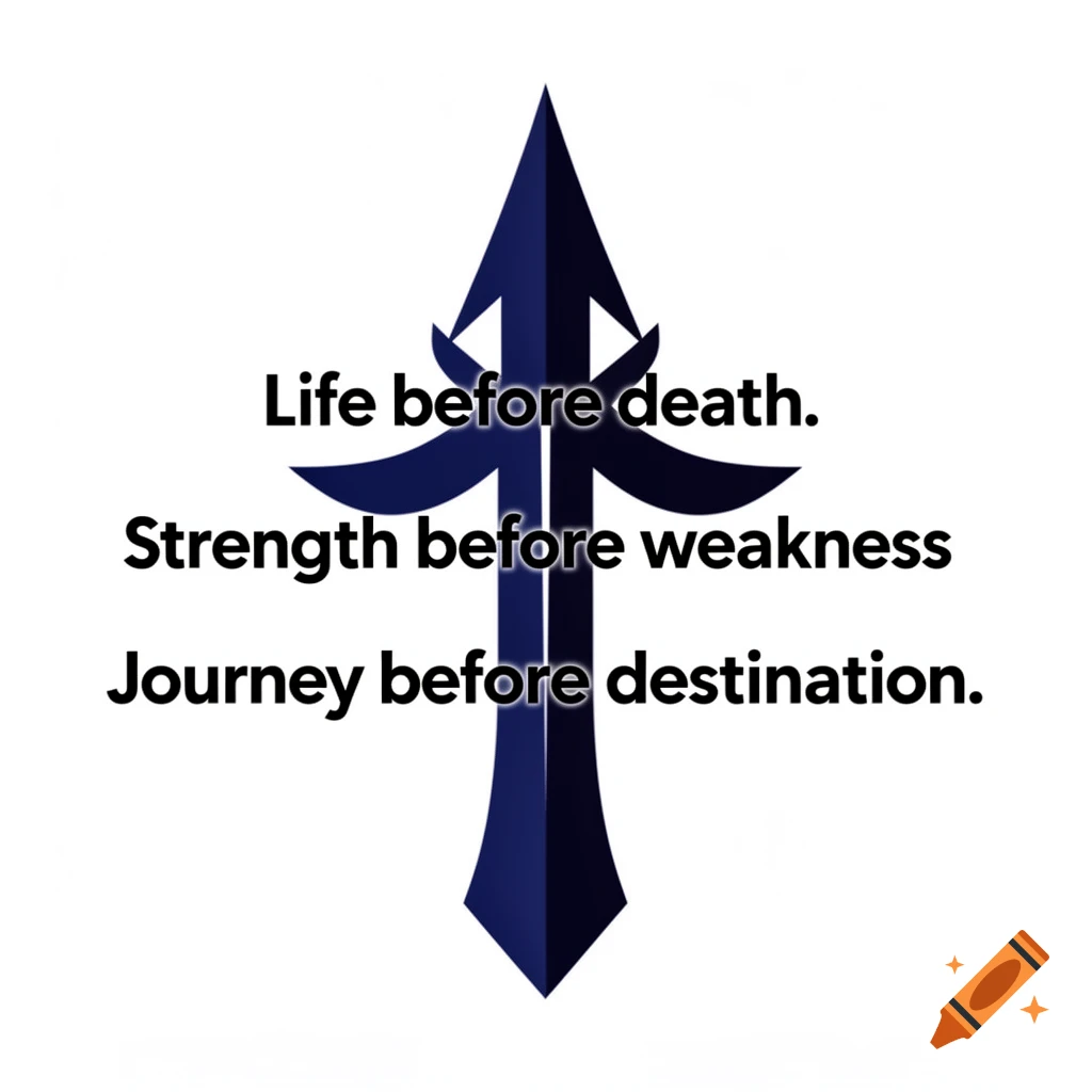 Navy blue Windrunner symbol on white with the quote 'Life before death. Strength before weakness. Journey before destination.' in black text.