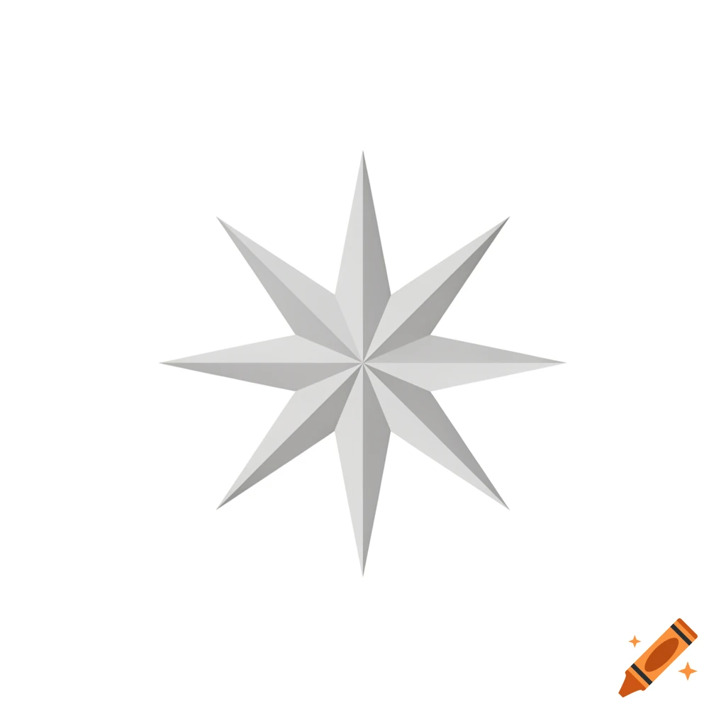 A light grey eight-pointed star symbol with sharp points on a white background.