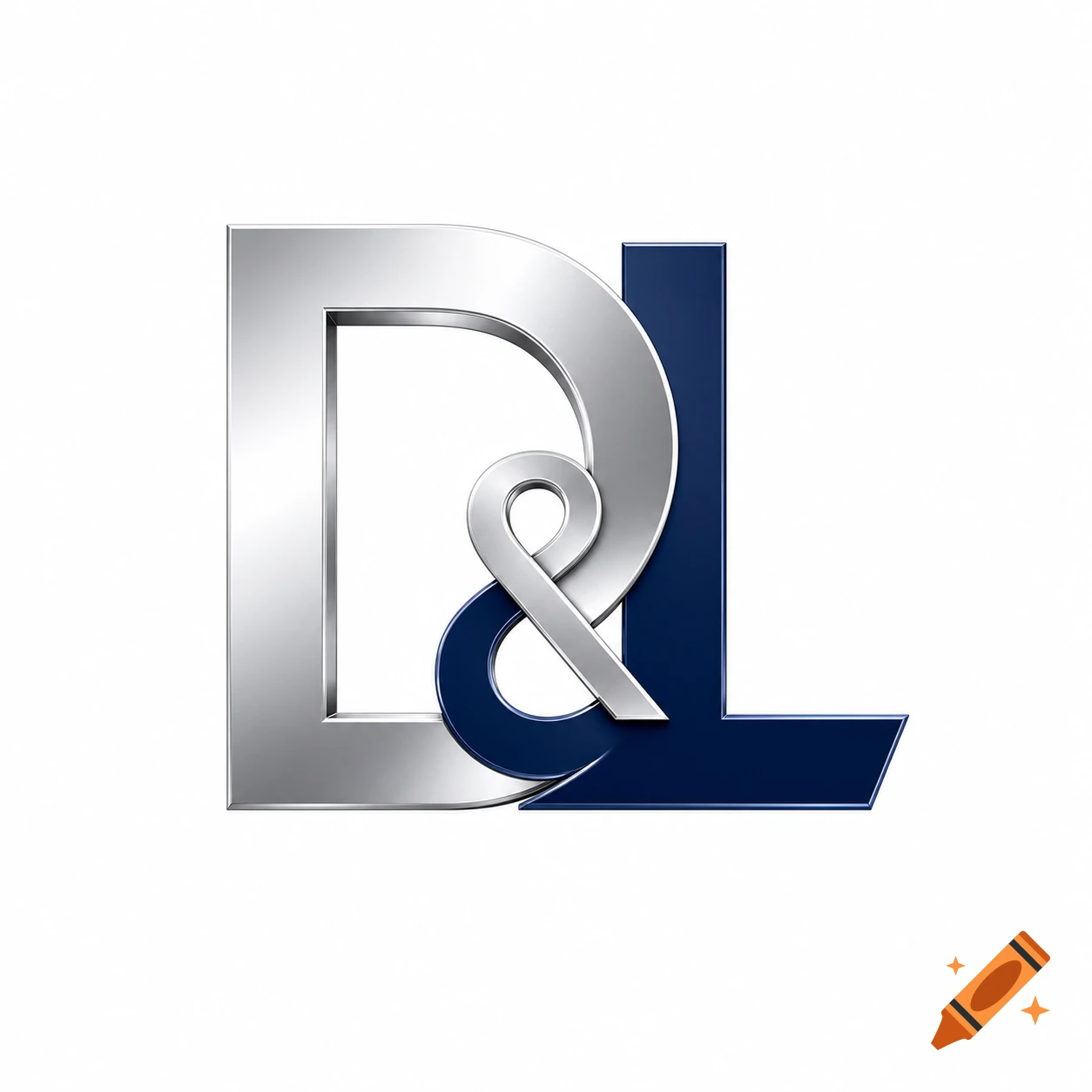 A modern, metallic silver and dark blue D&L monogram logo with a stylized ampersand connecting the letters.