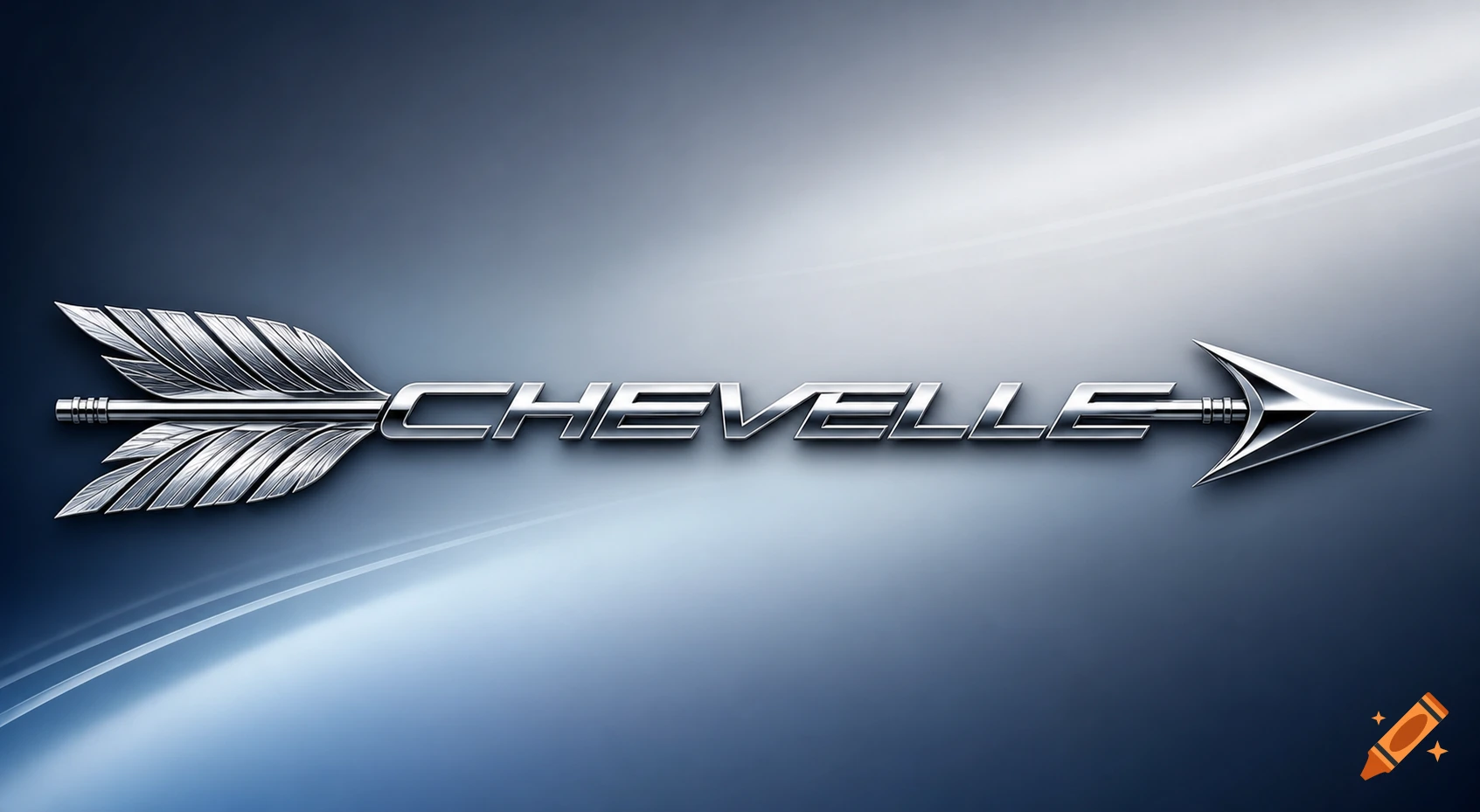 A metallic silver arrow design with the word 'CHEVELLE' forming the rod, against a blue gradient background.