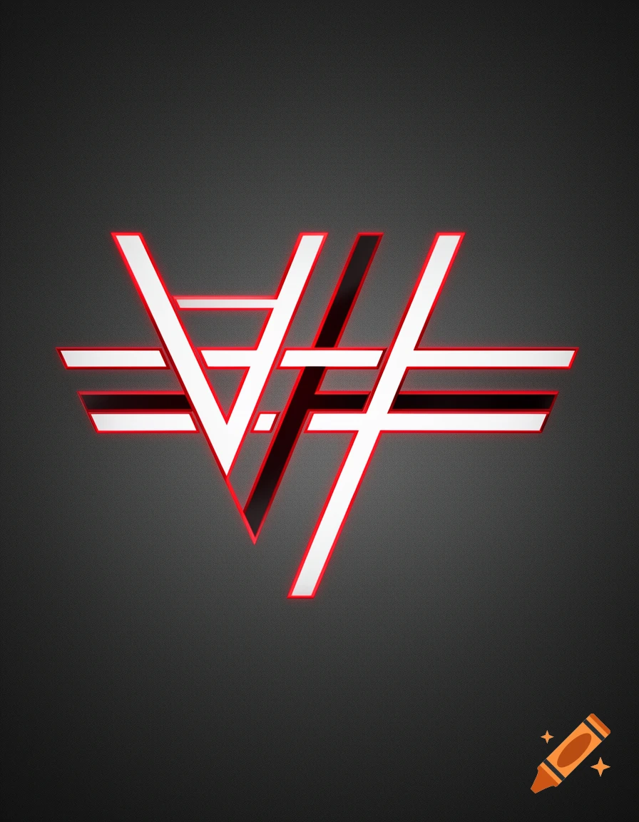 A stylized red and white interlocking V and H letter design, resembling a logo, against a dark gray background.