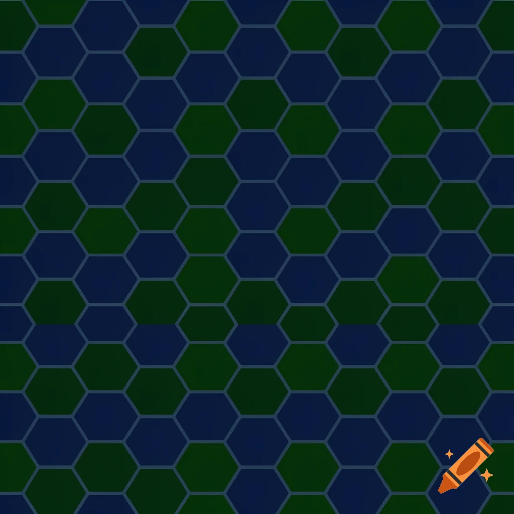 A seamless pattern of interlocking dark blue and dark green hexagons.