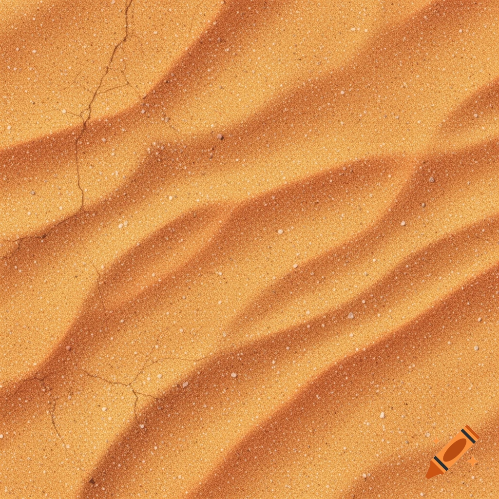 A close-up, top-down view of rippled desert sand, showing natural patterns and subtle cracks.