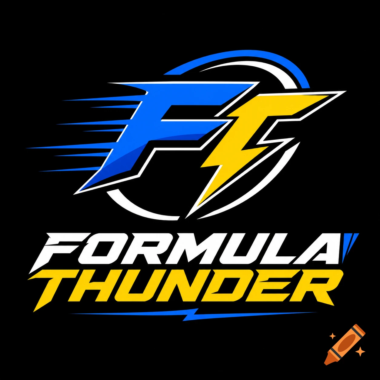 Logo with text Formula Thunder and a lightning bolt design in blue, yellow, and white on a black background.