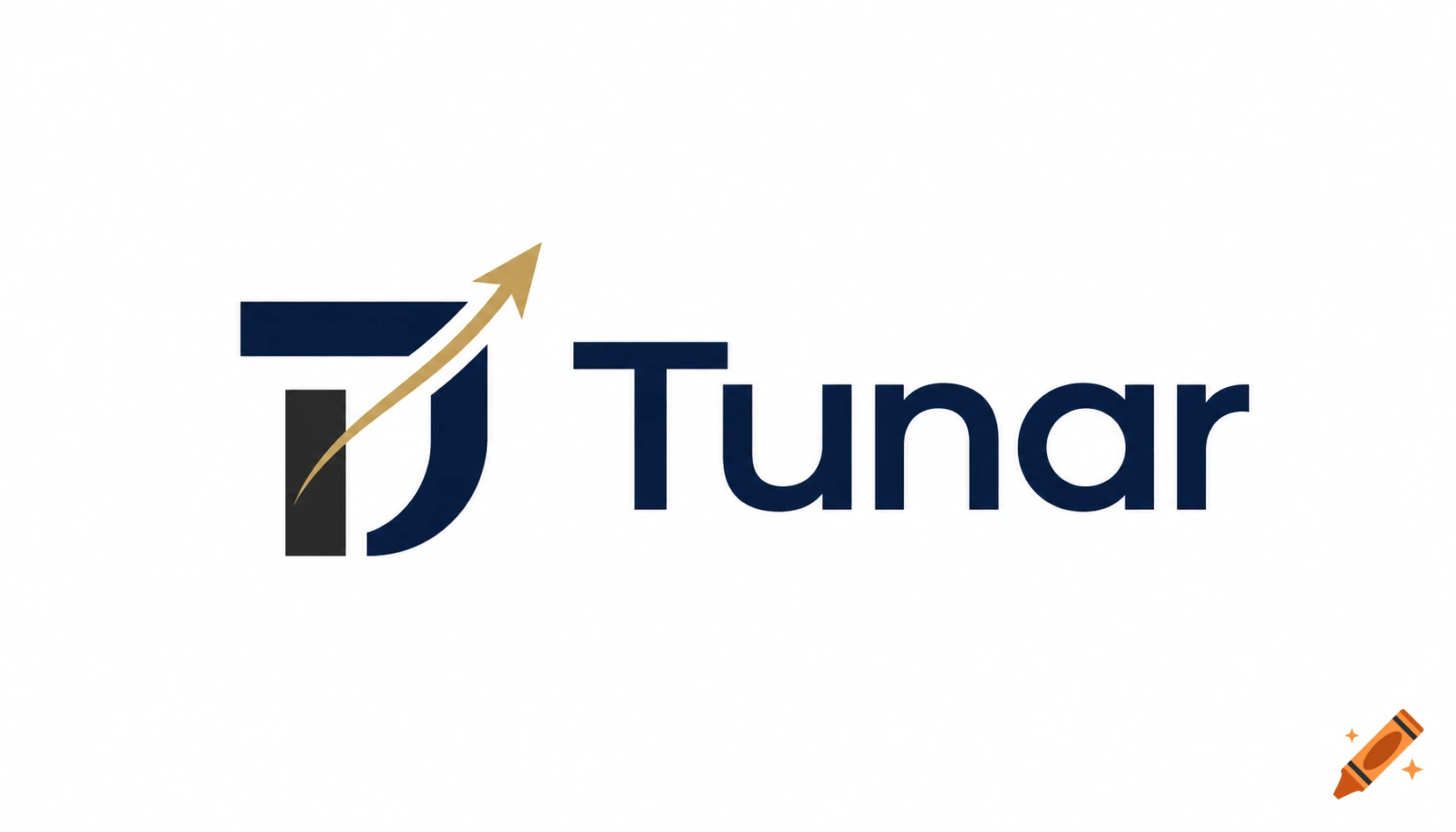 Logo design featuring the text 'Tunar' in dark blue next to a geometric monogram with a rising gold arrow.