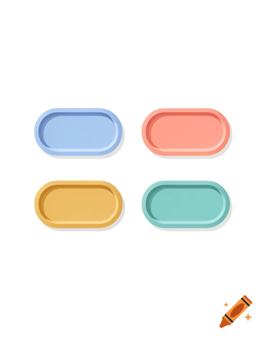 Four pastel-colored oval trays in blue, peach, yellow, and turquoise, isolated on a white background.