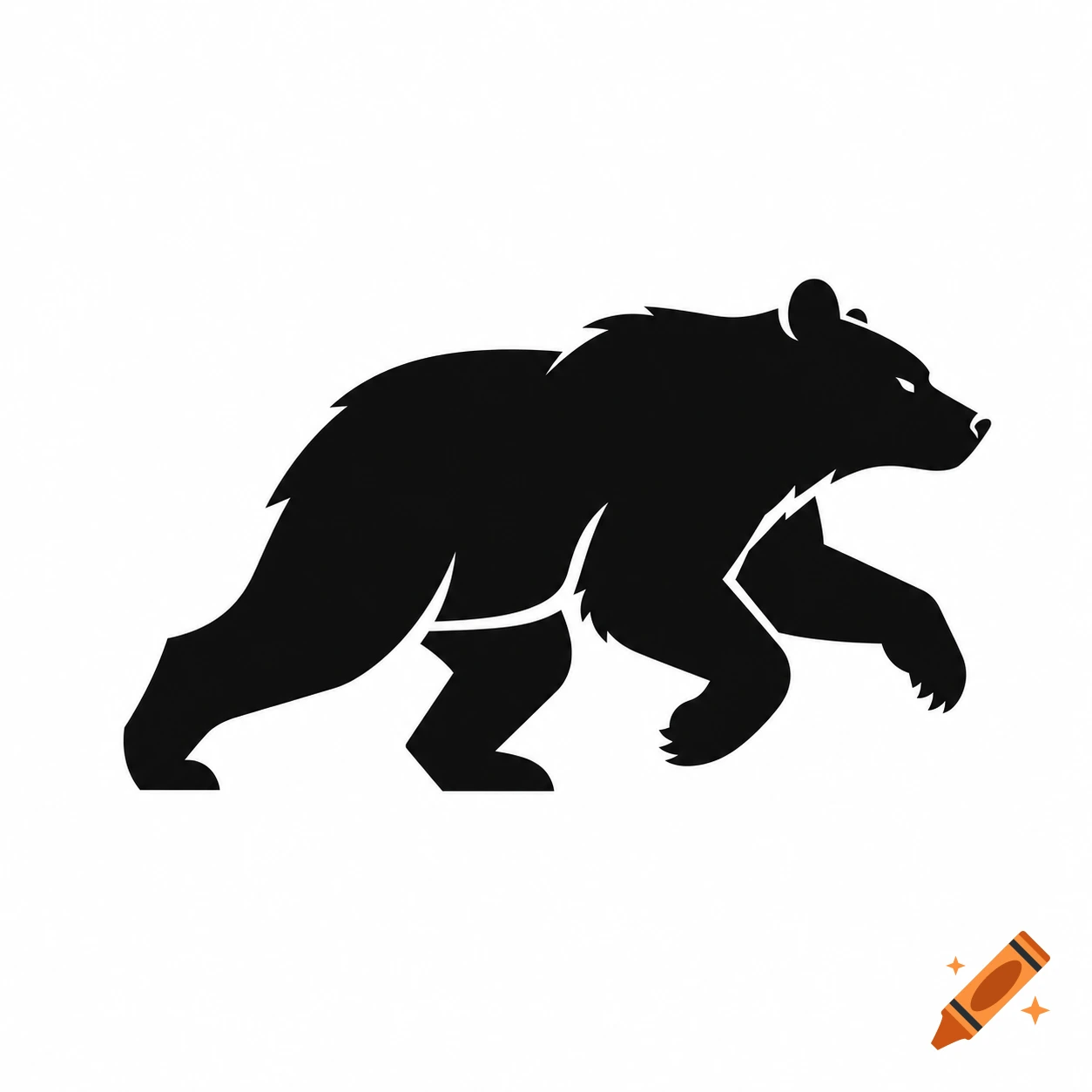 Black silhouette of a running bear on a white background.