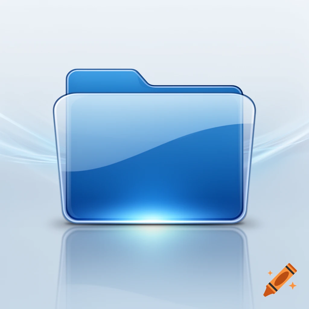 Glossy blue glass folder icon with reflection on a light background in Windows 7 style.