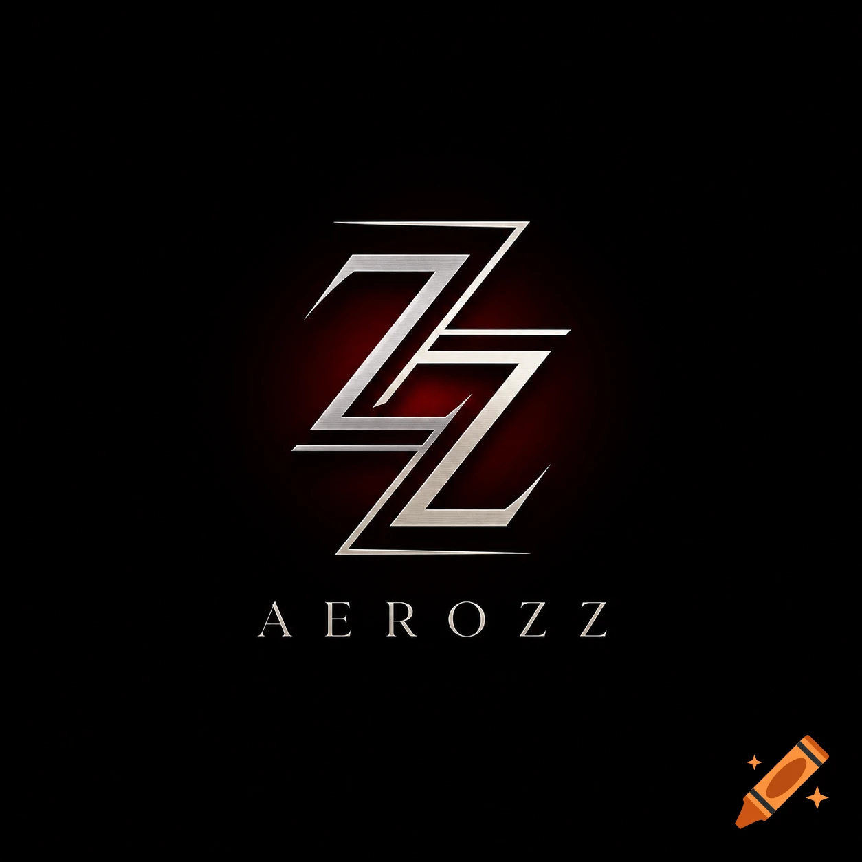 Minimalist logo for AEROZZ with stylized silver and ivory Zz letters, dark red glow, and serif text on a black background.