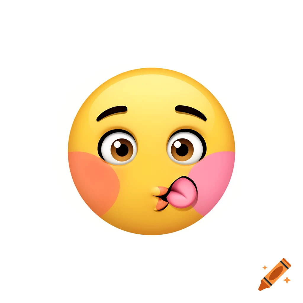 3D render of a yellow emoji with brown eyes, eyebrows raised, and biting its lower lip with cheeks flushed pink.