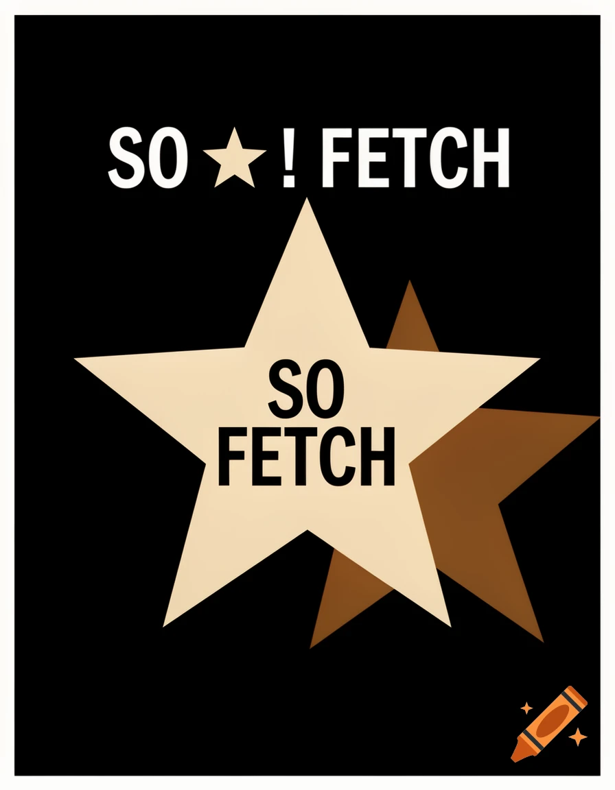 A black poster featuring a beige star with the text 'SO FETCH' in bold black caps, and 'SO [star] ! FETCH' at the top.